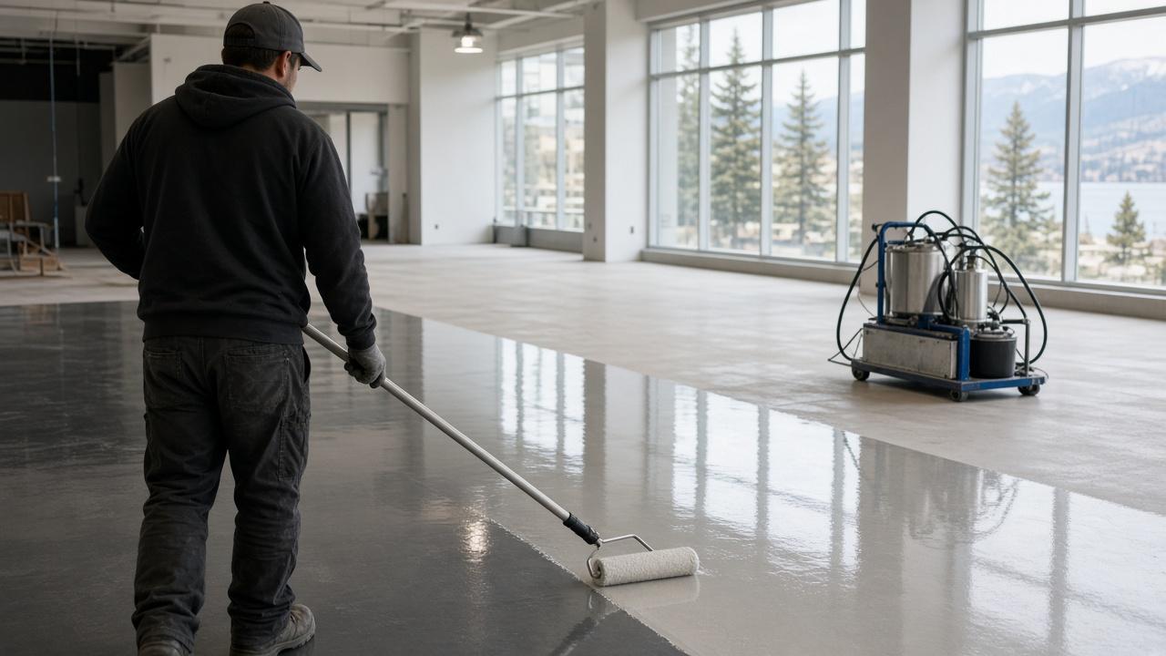 Epoxy flooring installation step 4 Kelowna